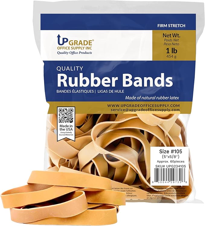 Upgrade Rubber Bands, Size 105, 1 lb Bags, 20-Pack Case, Made in USA