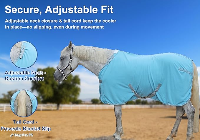 Horse Fleece Cooler, Blanket Liner - 300g Anti-Pilling Fleece, Moisture-Wicking, Cooling & Drying for Post-Workout, Bath & Travel, Prevent Overheating & Chilling Lightblue 72