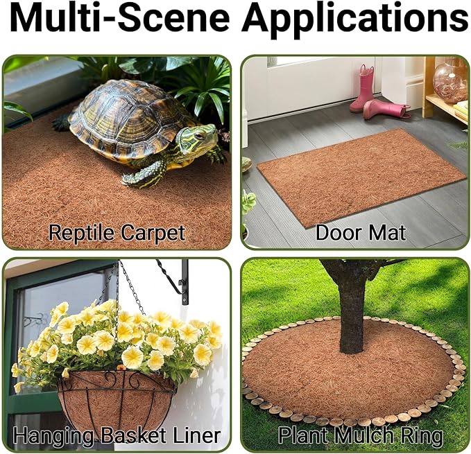ZeeDix 10 Pcs Reptile Carpet, 14X14 inch Natural Coconut Fiber Liner Mat Flooring Accessories for Reptile Tank - Bearded Dragon Tortoise Lizard Turtle Snake Leopard Gecko Substrate Bedding