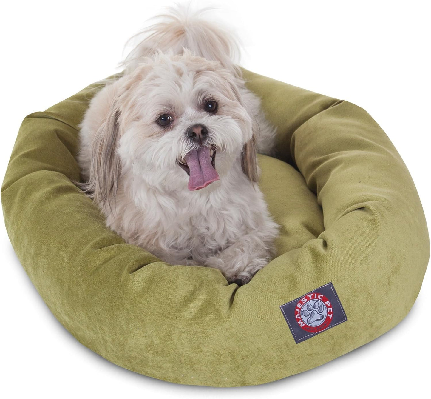 Majestic Pet 32 Inch Micro Velvet Calming Dog Bed Washable – Cozy Soft Round Dog Bed with Spine for Head Support - Fluffy Donut Dog Bed 32x23x7 (inch) – Round Pet Bed Medium – Azure
