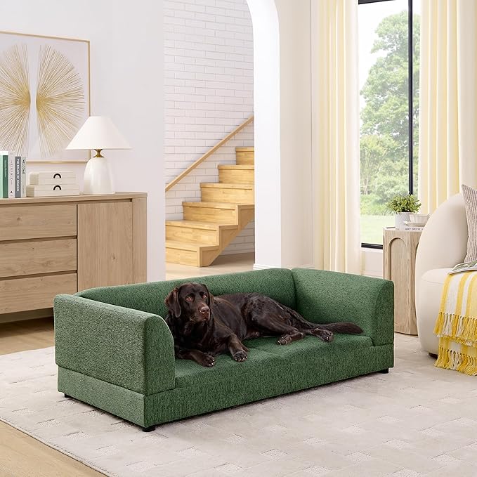 Oversized Dog Sofa Couch for Medium & Large Dogs, Modern Pet Couch Bed with Backrest & Armrests, Supportive Foam Cushion, Linen Fabric Dog Couch