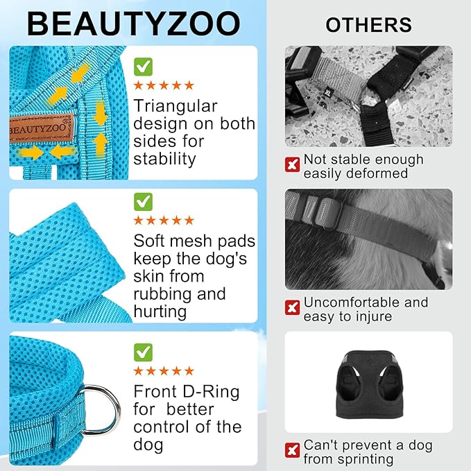 BEAUTYZOO Dog Harness for Small Dogs, No Pull Dog Harness and Leash Set, Soft Escape Proof Puppy Vest Harness with Handle, Reflective Lightweight Step in Harness for Girl Boy Dogs, Blue M