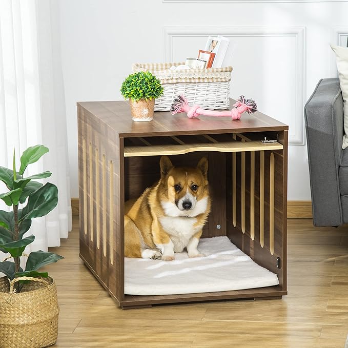 Dog Crate Furniture End Table with Removable Door, Dogs Cage House Kennel Indoor Bed with Safety Lock for Small Medium Dogs,Brown