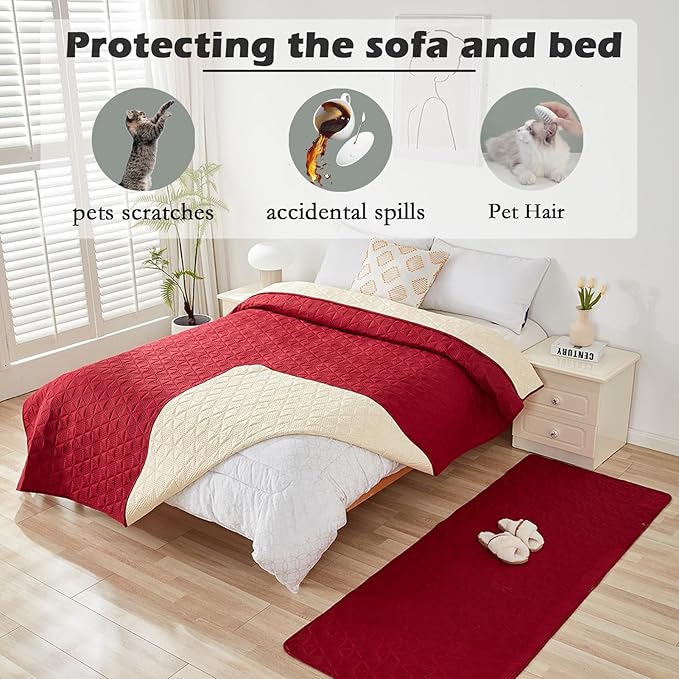 Waterproof Dog Bed Cover Pet Blanket, Soft Pet Couch Covers for Sofa Washable, Bed Couch Sofa Furniture Protector for Puppy Cat Kids (Red,75 * 180 CM)