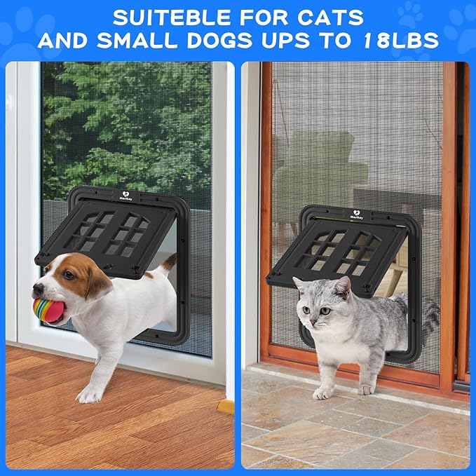 Cat Screen Door,Inside Opening 9.8×8.3Inch Cat Door for Screen Door, Pet Screen Door with Lockable Magnetic Flap for Pet Door,with 4 Entry Ways, Medium
