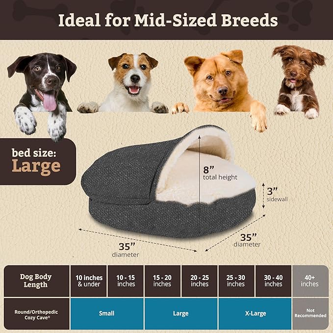 Snoozer Luxury Microsuede Cozy Cave Pet Bed, Show Dog Collection, Large, Merlin Pewter