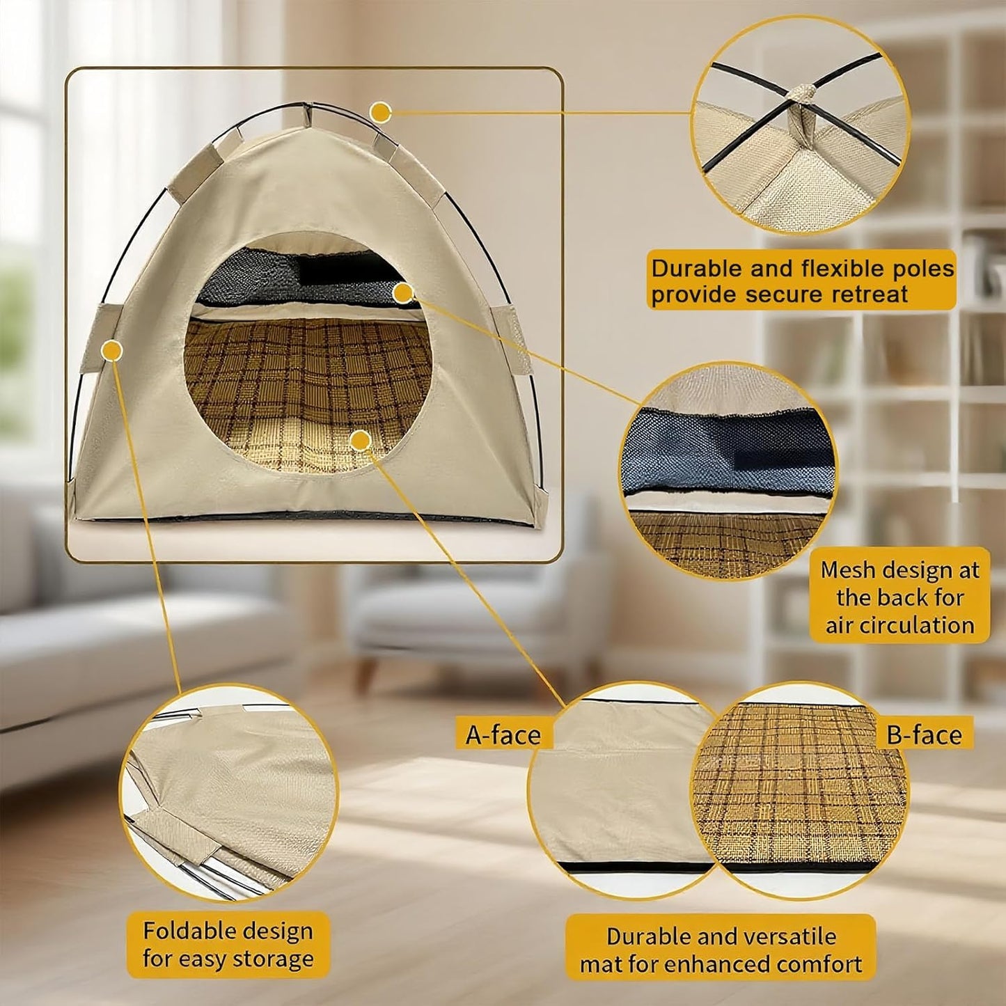BreezyDen Pop-Up Pet Tent – Portable Hideaway for Cats & Small Dogs, Portable Indoor/Outdoor Pet Tent House with Mesh Window, Waterproof, Breathable, Scratch-Resistant, Fully Washable (Brown,M)