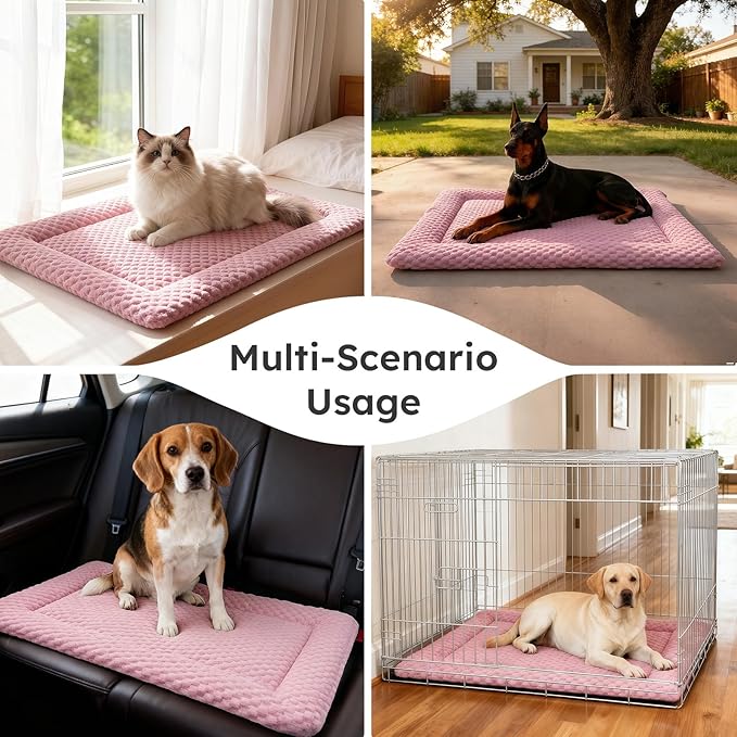 Dog Bed Mat, Dual-Sided Dog Crate Bed Mat - Ultra Soft & Machine Washable Kennel Pad for Small Dogs, All-Season Comfort Pet Bed for Crates, Travel, and Home, Pink, 24 x 16 Inch