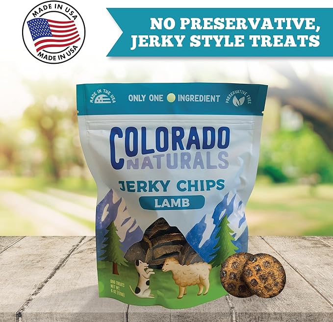 Colorado Naturals Lamb Jerky Chips Dog Treats, 6 oz – All-Natural, Made in USA, No Fillers or Preservatives – Rich in Vitamins and Minerals