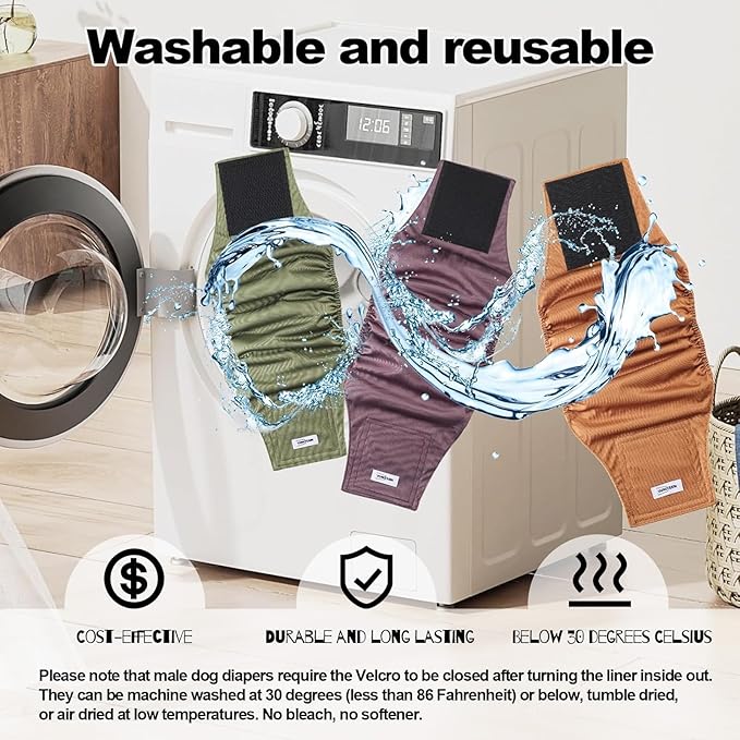 Washable Male Dog Diapers Reusable, Premium Dog Belly Bands for Male Dogs Medium, Pack of 3, High Absorbing Male Dog Pee Wraps for Doggie in Incontinence or Excitable Urination and Training(M)