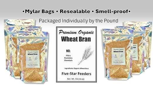 Wheat Bran Bedding & Gutload for Mealworms, Superworms, and Feeder Insects – 5 lb (80 oz) by Five-Star Feeders