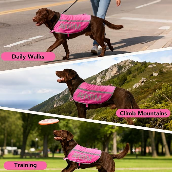 Pink Reflective Dog Vest for Medium Breeds,High Visibility Dog Safety Vest Harness with Removable Bell Keep Safe from Hunting, Training & Cars Accidents