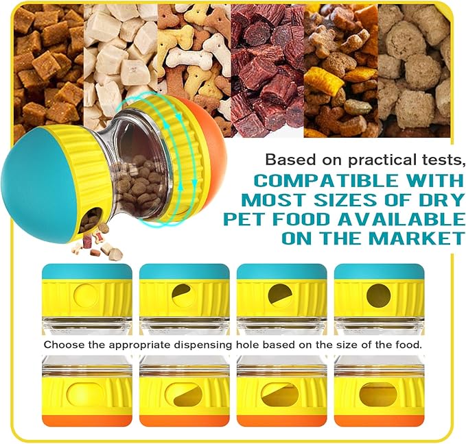 Dog Treat Dispensing Puzzle Toy Adjustable Food Dispenser Slow Feeder Puppy Enrichment Rolling Ball Pet Interactive Chase Toys Stimulating Game for Small Medium Dogs Gift to Keep Them Busy