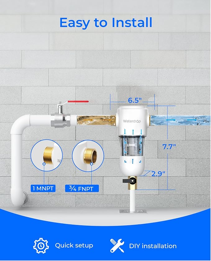 Waterdrop Spin Down Sediment Filter, Reusable Whole House Water Filter System