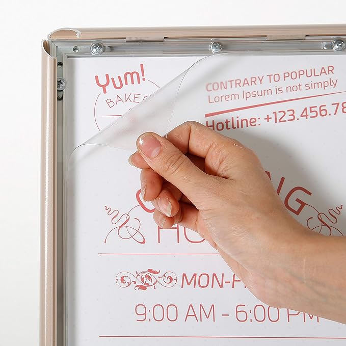M&T Displays Curved Menu Board, 8.5x11 Inch Pedestal Sign Holder with 8.5x11 Inch Brochure Holder Pale Rose Floor Standing Aluminum Front Loading Easy Open Poster Message Advertisement Post