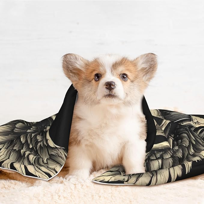 Waterproof Dog Blanket Soft Pet Blanket for Puppy Cat, Fleece Cat Throw Blankets for Furniture Bed Couch Sofa Reversible - Gothic Winged Skull
