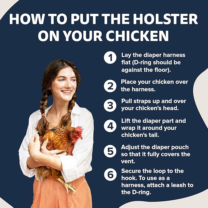 Hen Holster Bird Diaper, Wrap Around - for Hens, Roosters, Ducks, Leak-Proof Design, Comfortable Fleece Strap Bird Harness with Sewn-in Liner, Secure Hook and Loop Closure - XL, Denim