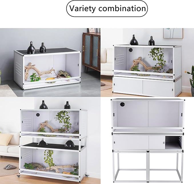 PVC Reptile Enclosure 120 Gallon ToxiRium Large Reptile Terrarium 48''x24''x24 Tank for Bearded Dragon Gecko Lizard Snake,Wide Breeding Lounge Vivarium Area with Sliding Doors Lock