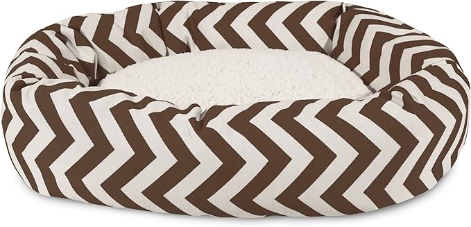 Majestic Pet 40 Inch Chevron Sherpa Calming Washable – Cozy Soft Round with Spine for Head Support - Fluffy Donut 40x29x9 (inch) – Round Pet Large - CHOCOLATE