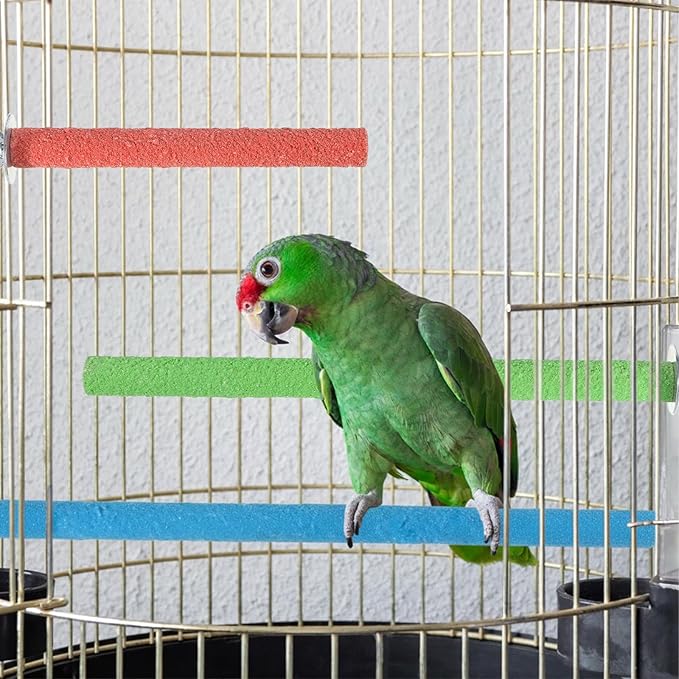 3 Pcs Wood Bird Cage Perch Parrot Perch Stand, Wood Perches Toy Platform Paw Grinding Stick Bird Perches Covers Cage Accessories for Small Medium Birds Like Parakeet Budgies Lovebird Canary (Colorful)