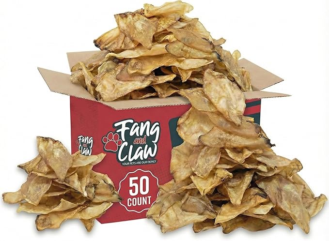 50 Count Water Buffalo Ears for Dogs – Bulk Natural Dog Chews, 100% Single-Ingredient, Long-Lasting Rawhide Alternative, Grain-Free, No Additives