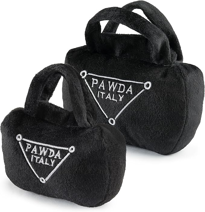 Haute Diggity Dog Pawda Handbag, Plush Designer Dog Toys with Interactive Squeaker, Stimulating Pet Enrichment, Machine-Washable & Safe Materials for All Breeds, Size Medium