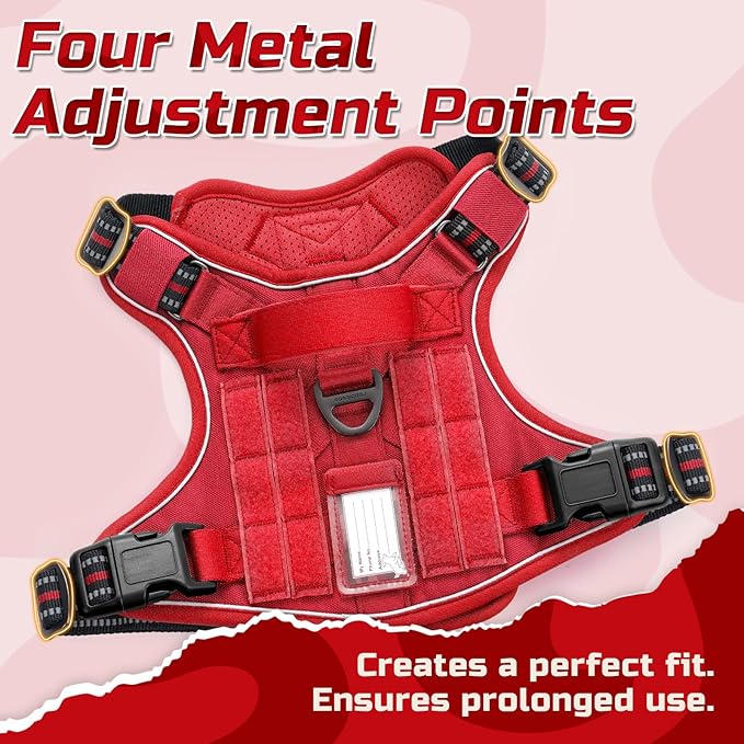rabbitgoo Tactical Dog Harness for Large Dogs, No Pull Military Service Vest with Handle & Molle, Easy Control for Training Walking, Adjustable Reflective Straps, Red, L