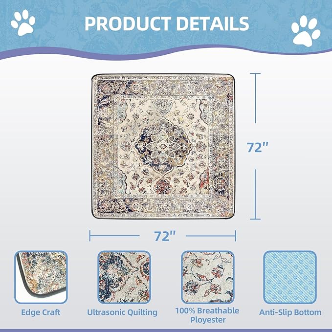 Washable Pee Pad for Dogs Extra Large, 72" x 72" Reusable Puppy Pads Waterproof Dog Rugs, Super Absorbent, Leakproof, Dog Crate Pad, Playpen Mat, Whelping Pads, Vintage Medallion
