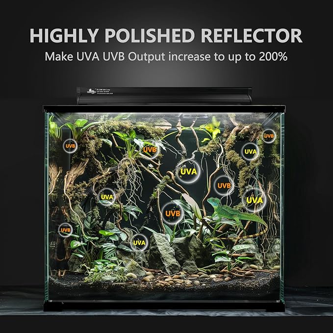 T5 UVB Lighting Combo Kit for Reptiles,24W Light Fixture with Desert 5.0 T5 UVB Light Bulbs Terrarium Hood Heat Lamp for Breaded Dragon,Turtle,Frog,Lizard,Tortoise,Gecko,Snake