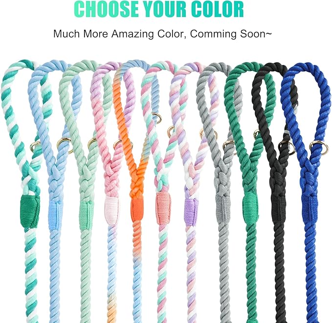 Dog Leash 6 FT Handmade Braided Cotton Rope Leashes for Small Medium and Large Dogs, New Golden Heavy Duty Metal Clasp, Moss Green