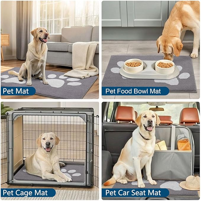 Buganda Dog Door Mat for Muddy Paws, Absorbent Dirt Trapper Washable Indoor Doormats, Non Slip Low-Profile Mud Mat for Dogs, Front Entrance Doormat for Inside Floor (70x24 Inches, Light Grey)