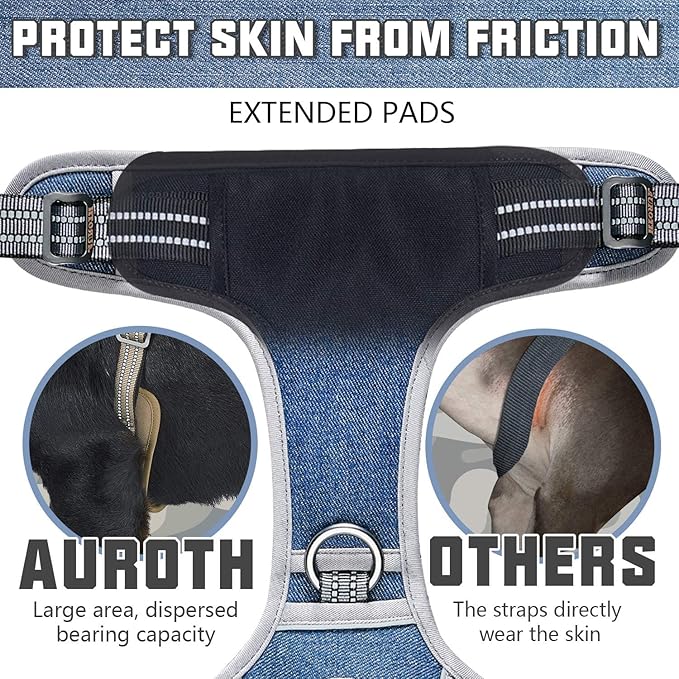 AUROTH Tactical Dog Harness for Small Medium Dogs No Pull Adjustable Pet Harness Reflective Working Training Easy Control Pet Vest Military Service Dog Harnesses Denim Blue S
