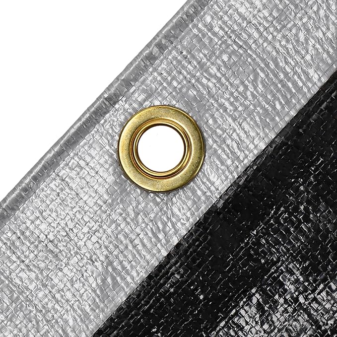 WHITEDUCK Super Heavy Duty Poly Tarp Cover 16 Mil & 10 Mil with Grommets and Reinforced Edges (Brown, White & Silver Black) (Silver Black- 16 Mil, 8' x 10')