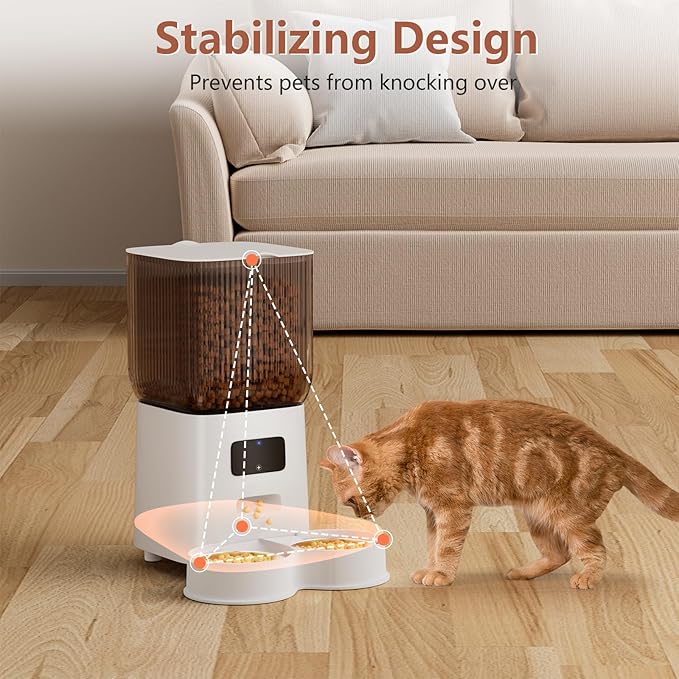 Cat Feeder Automatic, 2.4G WiFi Automatic Dog Feeder with Remote Feeding Cat Food Dispenser for 2 Cats, 5L Pets Timed Automatic Feeders with Dual Power Supply