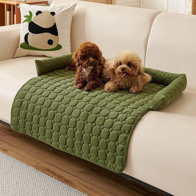Pet Couch Covers for Sofa, 29" L × 29" W Calming Dog Bed Fluffy Dog Plush Mat for Furniture Protector with Bolster, Washable Removable Couch Cover for Small, Medium, Large Dogs and Cats (Green)