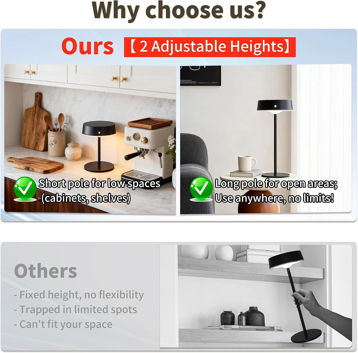 Mr.White Solar Waterproof Outdoor Rechargeable Cordless Table Lamps, Set of 2 Touch Dimmable Operated Battery Table Lights for Patio, Restaurant, Kitchen (Black)