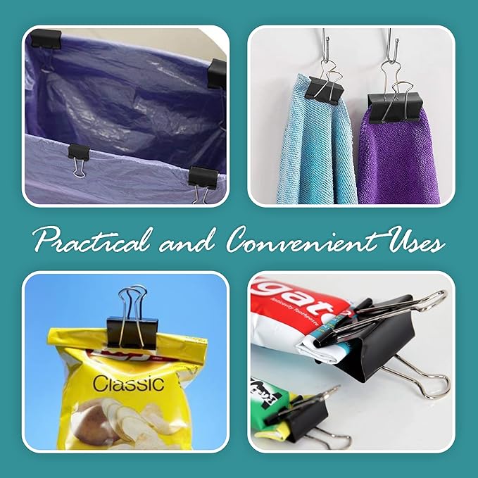 Binder Clips - 60 Pack Small Black Paper Clamps, 0.75 Inch, Holds 40+ Pages, File Clip for Home, Office and School Supplies