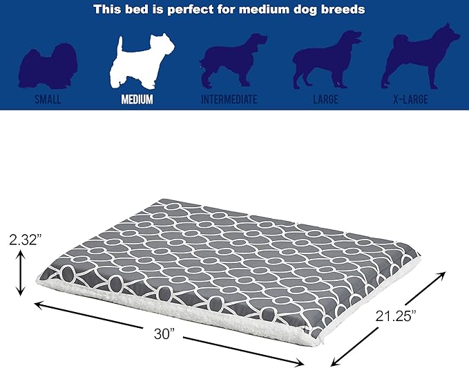MidWest Homes for Pets Quiet Time Teflon Defender Dog Beds; Pet Beds Designed to Fit Folding Metal Dog Crates, Gray & White Geometric Pattern, 30-Inch