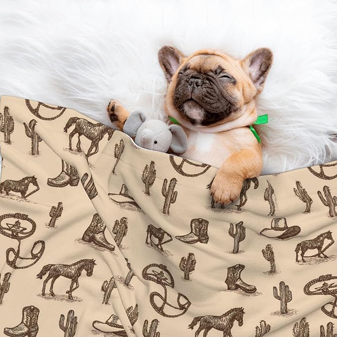 Waterproof Dog Blanket Soft Pet Blanket for Puppy Cat, Fleece Cat Throw Blankets for Furniture Bed Couch Sofa Reversible - Western Cowboy 1