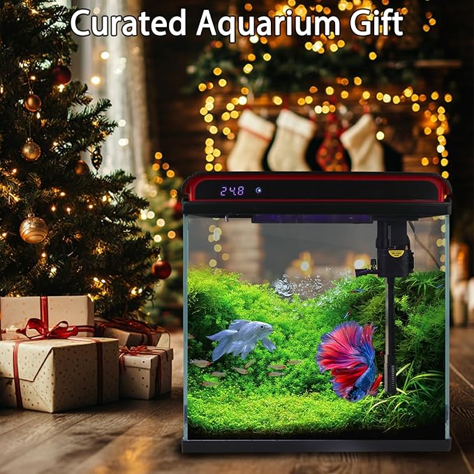 5 Gallon Fish Tank, Glass Aquarium Starter Kits, Self-Cleaning Water Pump & 3-Color Light with Water Temperature Detection for Betta Shrimp Guppy Jellyfish Goldfish Beta, Gift for Room Decor Kid