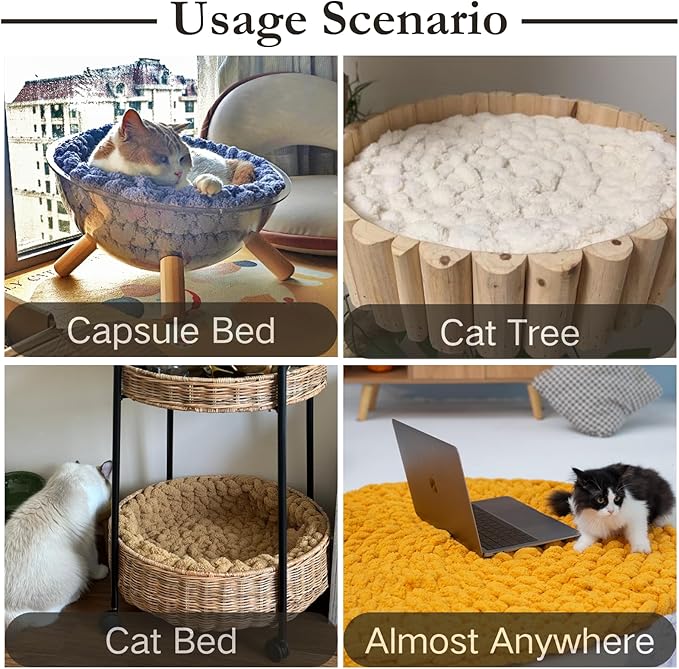 Cat Knitted Bed Mat, Extra-Soft Washable Warm Round Pads Cushions for Indoor Kittens, Cat Trees Towers, Perfect for Kneading and Sleeping (Blue,Medium)