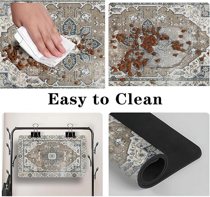 Dog Food Mats for Floors, Absorbent and Quick-Drying Pet Cat Food Mat,Anti-Fouling and Easy-to-Clean Pet Feeding Mat,Dog Bowl Mat for Messy Drinking Water Bowls.16 x24, Bohemia Style