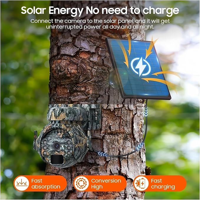5MP Solar Cameras WiFi Wireless Outdoor 360° View Pet Monitoring Camouflage Color Solar Battery PTZ Camera(WiFi Camera add 32GB)