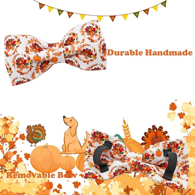 Dog Collar - Thanksgiving Turkey Dog Collar Gift Soft Bow Collar Adjustable Metal Buckle Pet Collar for Medium Dogs