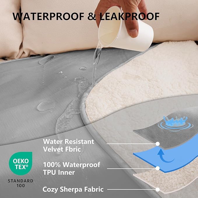 Waterproof Dog Blanket for Medium Dog, Leak Proof Pet Couch Sherpa Throw Blankets for Cat, Reversible Sofa Bed Protector Machine Washable-30 x40,Darkgrey