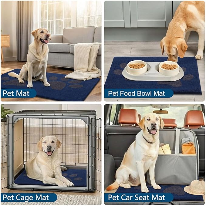 Buganda Dog Door Mat for Muddy Paws, Absorbent Dirt Trapper Washable Indoor Doormats, Non Slip Low-Profile Mud Mat for Dogs, Front Entrance Doormat for Inside Floor (48x30 Inches, Navy)