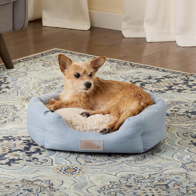 TOWN & COUNTRY EVERYDAY CuddleTown Faux Linen Comfy Cozy Cuddler Pet Bed, Supportive & Calming, Non-Slip Bottom, Machine Washable Cover, Cream, XS 20"x14"x6"