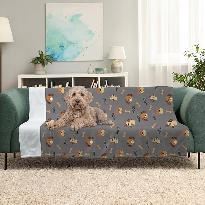 Grey Woof Plush Pet Lightweight Blanket - 50" x 60" - Cute for Dogs - Gifts and Puppy Essentials - Printed in America