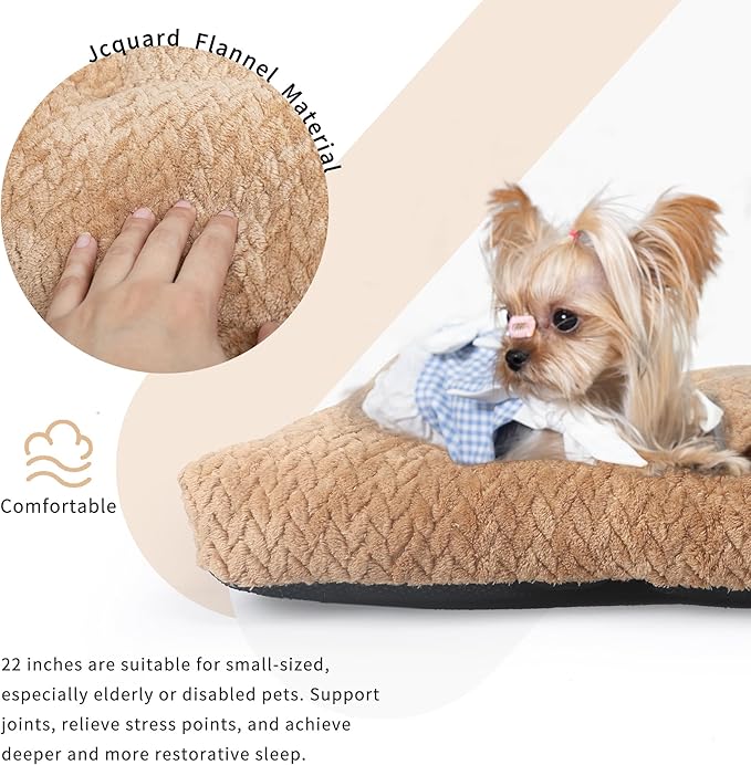 Dog Bed for Small Dogs Crate Washable 22 inch Dog Mats for Sleeping,Up to 15 lbs Soft and Fluffy Khaki S