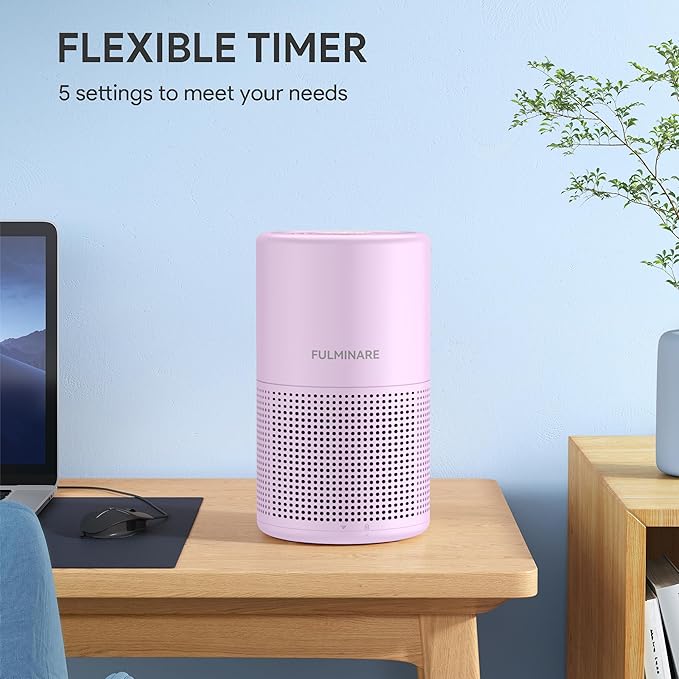 FULMINARE Air Purifiers for Home Bedroom H13 HEPA Air Purifier, 3 Speeds, Timer, 24dB, Small Mini Air Purifier with Night Light, Purple